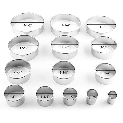 Tebery 14 Piece Stainless Steel Round Biscuit Cutter Set, Graduated
