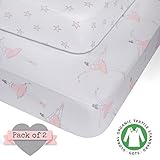 Crib Sheets - 100% ORGANIC JERSEY COTTON - Pink for Girl - 2 pack - fits standard crib and toddler mattresses 52X28X9