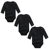 3-Pack Long Sleeve Bodysuits for Infant Girls Boys, (0-3 Months, Black)