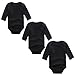 3-Pack Long Sleeve Bodysuits for Infant Girls Boys, (0-3 Months, Black)