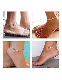 SHIWE 16Pcs Anklets for Women Girls Gold and Silver Ankle Bracelets Chain Set Adjustable Summer Beach Boho Foot Jewelry