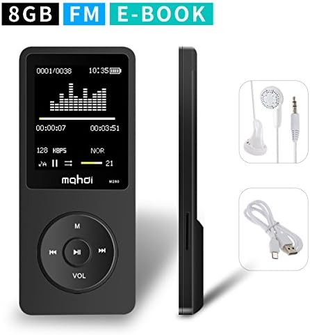 MYMAHDI 8GB MP3 Music Player 1.8 Inch Screen 70h Lossless Sound, Support up to 128GB Black