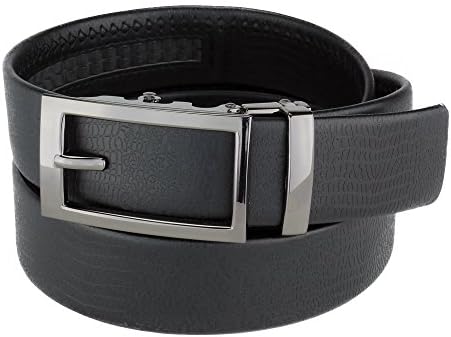 Celini Men’s Leather Ratchet Belt, Automatic Buckle, Adjustable Belt Without Holes (Up to 44" waist, 384 Black)