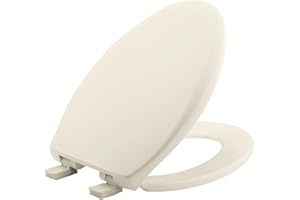 Mayfair Aurora Slow Close Toilet Seat, Easy Clean Hinges and Adjustable Perfect Fit Plastic Seat, Made in USA, Elongated, Biscuit