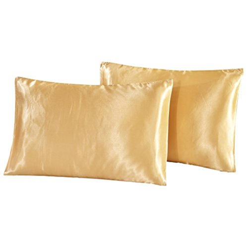 Highdeer 2 Pack Camel Silk Satin Pillowcases, Standard Size 100% Polyester Satin Pillow Cases for Hair and Skin, Faux Mulberry Silk Charmeuse Fabric Pillow Covers Shams without Zipper