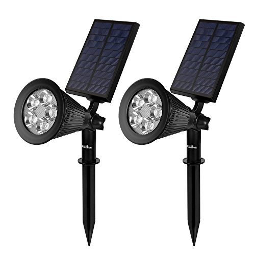 UPC 603161072611, Kealive Solar Lights, Outdoor Garden Lights with 5 LED Spotlights, Waterproof Adjustable Auto Dark Sensor Landscape Light for Garden, Lawn (2 pack)