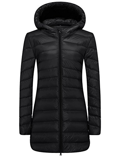 WenVen Women's Hooded Down Jacket(Black, US L)