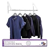 Stock Your Home Retractable Clothes Rack - Wall Mounted Folding Clothes Hanger Drying Rack for Laundry Room Closet Storage Organization, Aluminum, Easy Installation, 2 Racks with Rod (White)