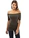 PattyBoutik Women Off Shoulder Elbow Sleeve Top (Dark Olive Green Medium)