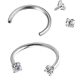 Areke Cute Cubic Zirconia Stainless Steel Hoop Nose Piercings Studs Ring for Lip Eyebrow Nipple Ear Color White