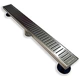 Novalinea ZA Linear Shower Drain (32 Inch VERTI-LINE Pattern) Sleek and Modern Brushed Stainless Steel, with Hair Strainer, Leveling Feet and Threaded Adapter