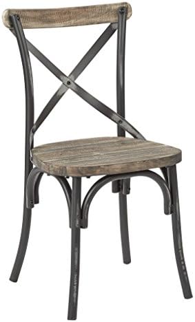 OSP Home FurnishingsSomerset X-Back Antique Style Metal Dining Chair with Hardwood Seat, Rustic Walnut Finish and Black