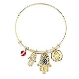 Lux Accessories Goldtone Boho Hamsa Evil Eye Slide Charm Bangle Bracelet Bracelet