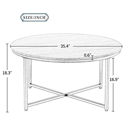 P PURLOVE Round Coffee Table Rustic Coffee Table for Living Room