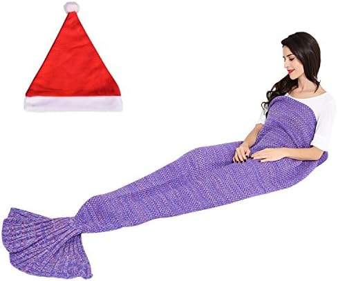 Kihanny Living Room Mermaid Tail Knit Crochet Mermaid Blanket for Kids and Adults, 72"x36", Dark Purple