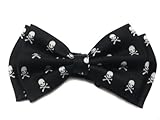 Black Crossbone Skull Bow Tie Pre Tied Plastic Clip