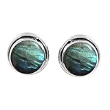 8x8mm Round Genuine Gemstones & 925 Silver Plated Stud Earrings