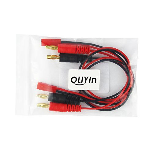 OliYin 4mm 4.0mm Male Banana Plug Connector Charge Lead to JST 20awg Soft Silicon Charging Cable Wire 30cm 11.8inch Lipo Parts for RC(pack of 2)