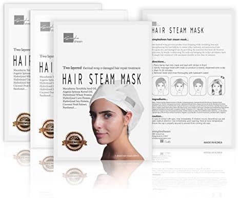 Simple Sheen Hair Mask – Steam Repair Mask for Dry and Damaged Hair – Moisturizing Hair Sheet Mask - No Dripping, Double Layered, Perfect for All Hair Types (4 Pack)