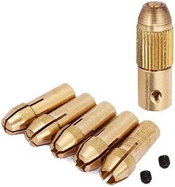 Flexible Pivoting Head Hand Tools Wrenches, 6 Pcs 0.5-3mm Small Electric Drill Bit Copper Collet Micro Twist Drill Chuck Set - Golden