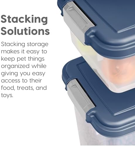 - Recipiente hermético de armazenamento de comida para animais de estimação de 35 lb 45 litros com colher e caixa de petiscos para cães, gatos e pássaros, mantém pragas afastadas