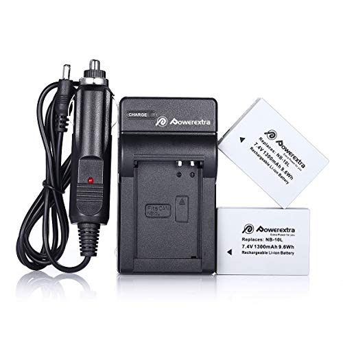 Powerextra 2 Pack Replacement Canon NB-10L Battery and Charger for Canon PowerShot G1 X, G3 X, G15, G16, SX40 HS, SX50 HS, SX60 HS Digital Camera
