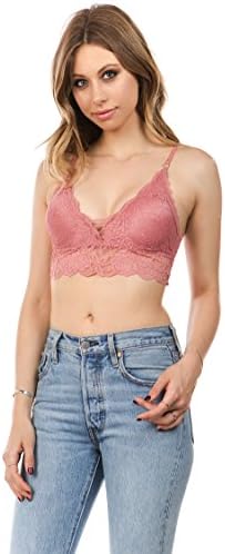 Vialumi Women's Padded Strappy Silhouette Lace Bralette Mauve OneSize