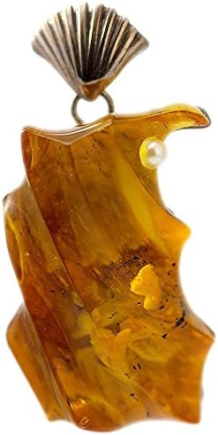 Carved Amber Pendant with Freshwater Pearl