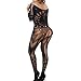 QueensHot Sheer Black Lingerie Babydoll Crotchless Teddy Nightie Leotard Body Suit Stocking, Black, Large