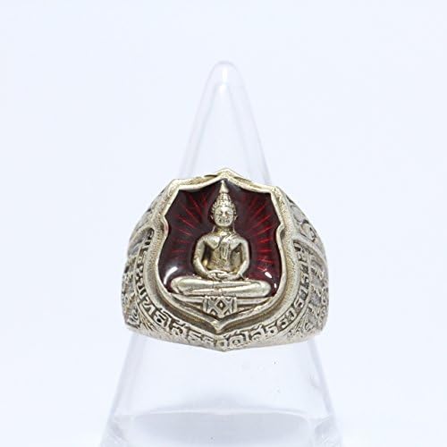 Thai Ring amulet LP Sothorn Brass plated silver,red background.(U.S.Size : 8)