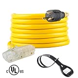 25 Feet Heavy Duty Generator Extension Cord,Generator Locking cord,NEMA L5-30P/Three 5-15R, 3 Prong 10 Gauge Flexible Generator Cable, Generator Power Cord,30Amp 3750 Watts UL Listed Yodotek