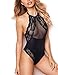 Garmol Women Lingerie Lace Teddy One Piece Halter Sheer Mesh Bodysuit Babydoll (X-Large, Black)