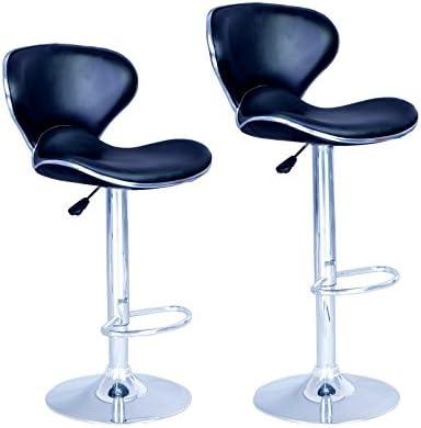 New SET of 2 Bar Stools Black PU Leather Modern Hydraulic Swivel Dinning Chair