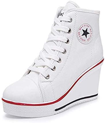 XPJY Women's Wedge Trainers Canvas Shoes Platforms High Top Ankle Boots Sneakers Side Zipper Lace up Pump Sport Shoes