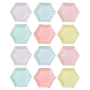 Talking Tables Set van 12 Pastel Verjaardagsborden .6 kleuren, zeshoekig, papier .Wegwerpservies voor elke gelegenheid…