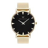 WRISTOLOGY Stella Womens Gold Minimalist Black Wrist Watch Gold Metal Mesh Easy Change Band