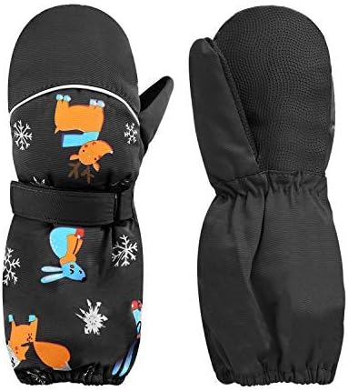 IPENNY Kids Cute Bunny Ski Gloves Fleece Lined Coldproof Ski Mittens Waterproof No-slip Snowboarding Gloves with Adjustable Wrist Belt & Pu Leather Palm,Aged 3-5 - Image 5