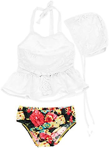 SWIMMING FIT Girls Summer Beachwear Floral Pattern Top &amp; Printed Pants Bikini Set WHITE, 13