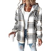 CHICME Womens Lightweight Casual Jacket Plaid Long Sleeve Shacket Fleece Lined Hooded Jackets Warm Coat