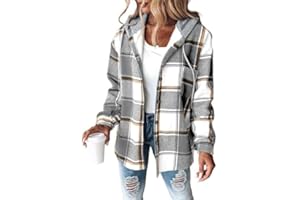 CHICME Womens Lightweight Casual Jacket 2025 Plaid Long Sleeve Shacket Fleece Lined Hooded Jackets Warm Coat