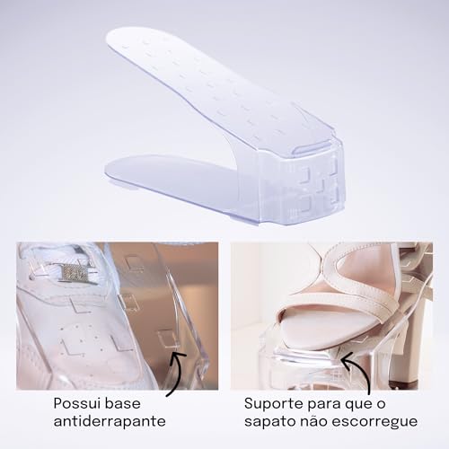 Kit Organizadores de Sapatos Paramount Ajustável Empilhável Economiza Espaço Organizador de Calçados para Guarda Roupa Armário Sapateira Plástico Resistente Antiderrapante Fácil Montagem Unissex (10)