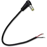 EAHOSUCC 0.3M/1FT Short 18AWG 90 Degree DC Power Pigtail,1PCS 7A 5.5mm x 2.5mm Right Angle DC Power Cable Male Plug Pigtail for CCTV Camera,Surveillance