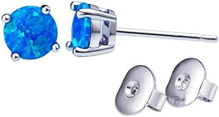 Women's 925 Sterling Silver Stud Earring 8mm White Opal and blue Opal Stud Earrings,Only For girl Gifts (Blue)