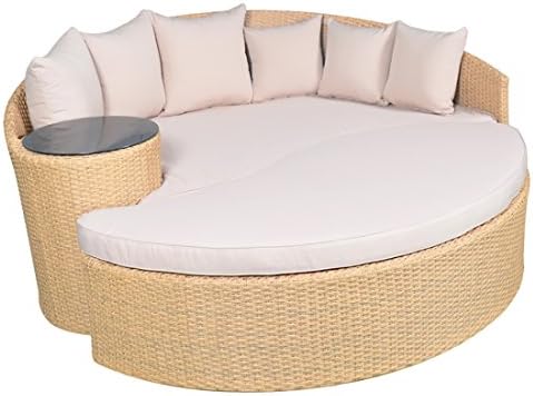 YOTO RATTAN Taiji Outdoor Wicker Patio Sofa Daybed Sun Bed Furniture Round with Ottoman (Aluminum Solid Frame)