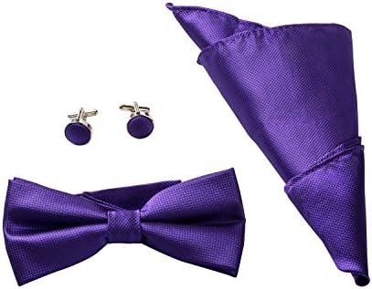 Men's Solid Formal Banded Pre-tied Bow Ties Set by GradeCode (Dark Purple)
