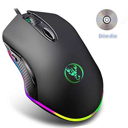 ERUN Wired Gaming Mouse, 6 Programmable Buttons 16.8million Chroma RGB Backlit 4800 DPI Adjustable Comfortable Grip Ergonomic Optical PC Computer Gaming Mice with Fire Button Mouse (Black)