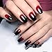 SIUSIO 24Pcs Fake Nails Black Red Full Cover Short Square Shaped Gradient Press on Nails Glossy Reusable Halloween Acrylic False Stick on Nail Covered Gel Nail Art Tips Sets for Women and Girls