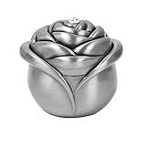 Vintage Romantic Rose Shape Metal Ring Box Valentine Propose Wedding Jewelry Gift Box Case (Ancient Silver)