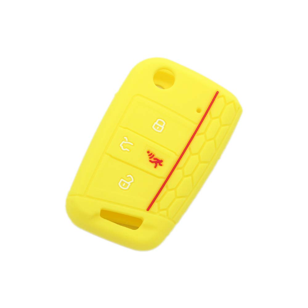 BROVACS Silicone Cover Protector Case Holder Skin Jacket Compatible with VOLKSWAGEN Golf GTI Tiguan Polo SKODA Octavia 4 Button Flip Remote Key Fob CV9806 Yellow