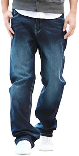 DigerLa Men's Hip Hop Baggy Denim Straight Leg Jeans Pants Blue